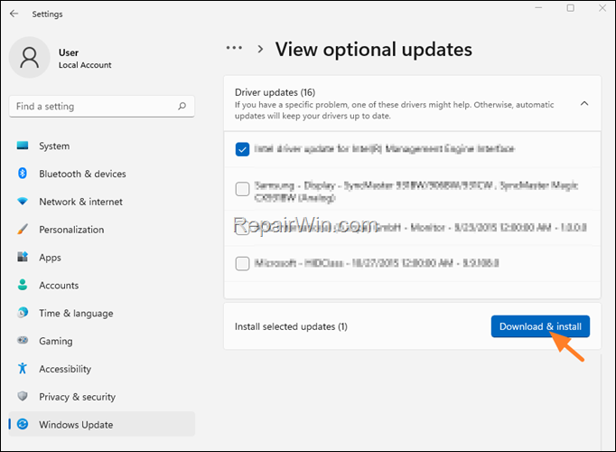 install optional updates windows 11