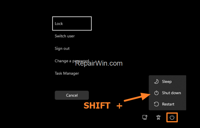 shift + shutdwown