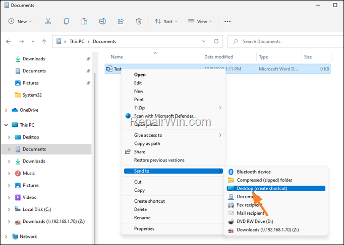 create desktop shortcuts windows 11