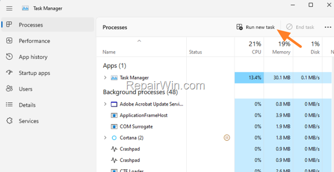 Run new task - Windows 11