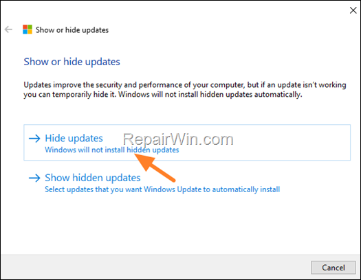 show hide updates