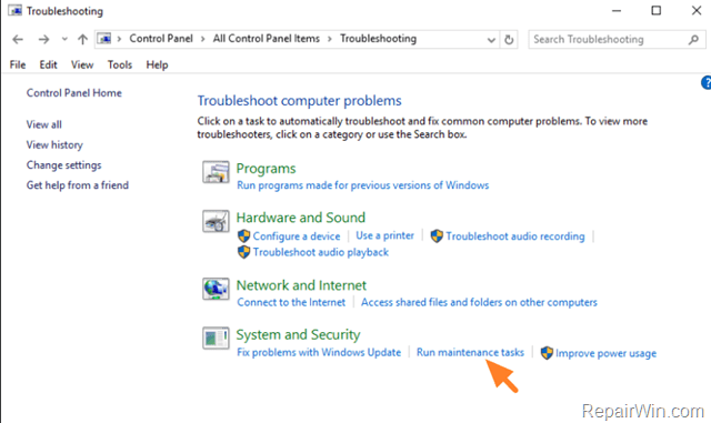 run maintenance in windows 10 & Windows 8