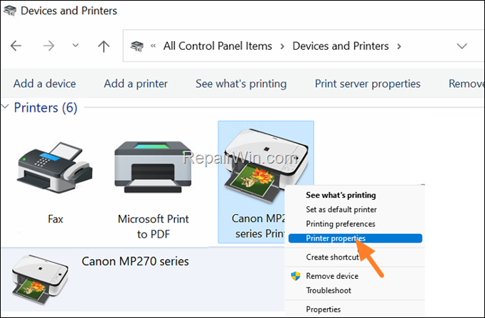 Printer porperties windows 11