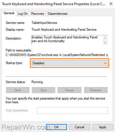 disable touch keyboard icon