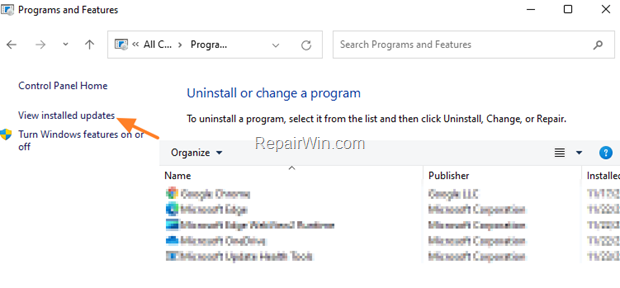 View Installed Updates