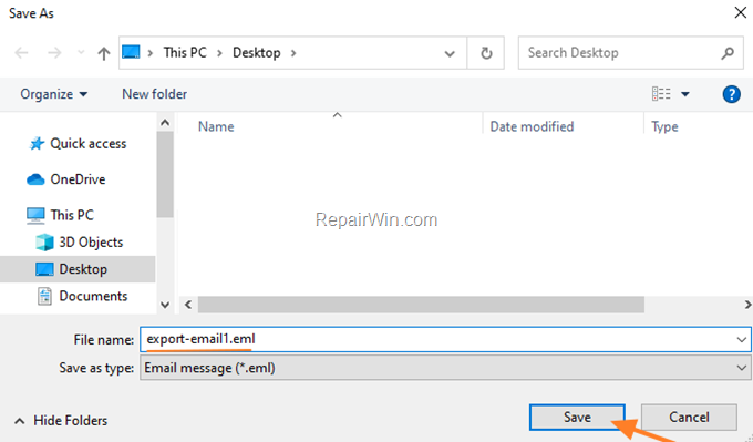Save email to EML file