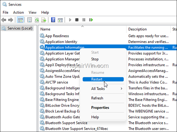 how to Stop, Start Restart Service