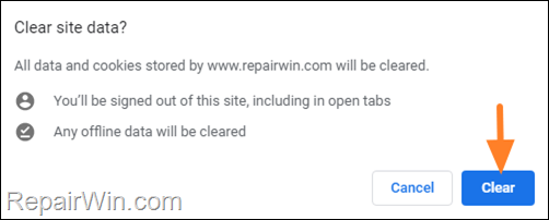 clear specific site data chrome