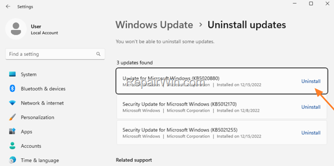 Unisntall Updates