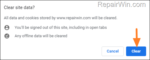 clear cookies and passwords for a specific site chrome