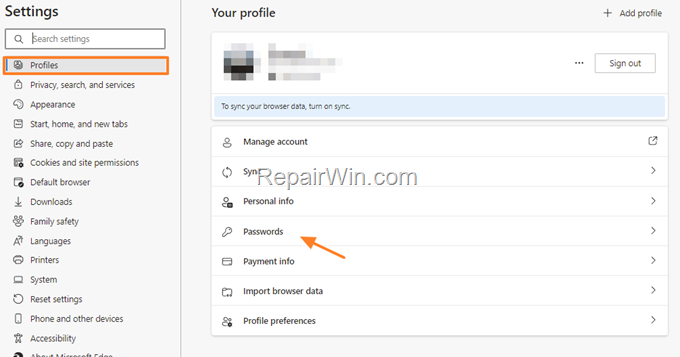 retrieve facebook password edge