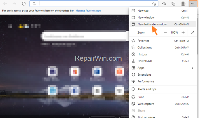 Open Edge in Private mode