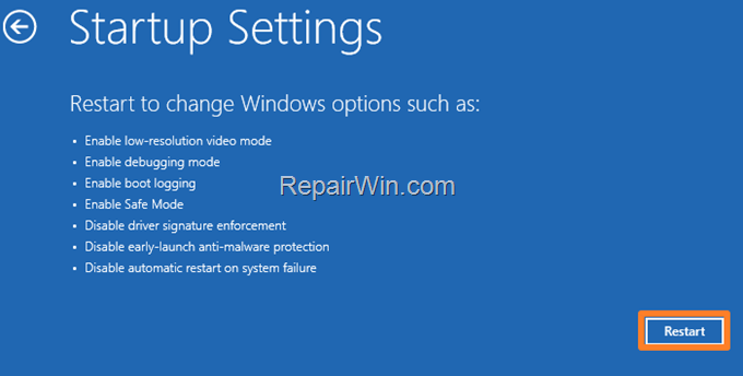 Start Windows in Safe Mode - WinRE
