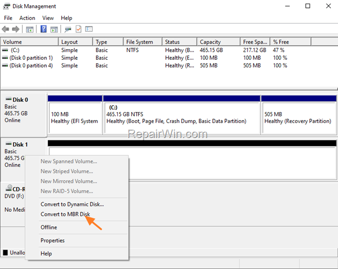 Convert GPT to MBR