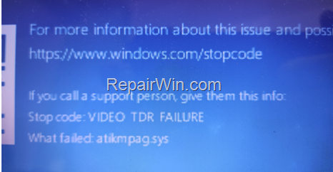 FIX VIDEO TDR FAILURE - atikmpag.sys failed