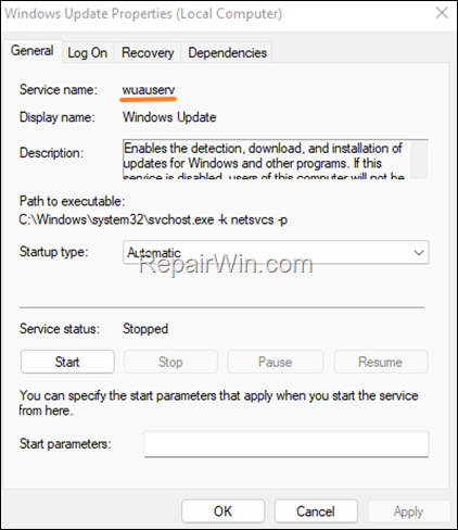Manage service startup type from registry