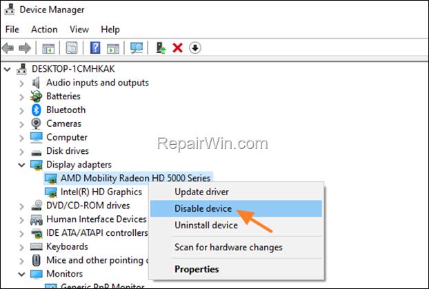 Disable display adapter
