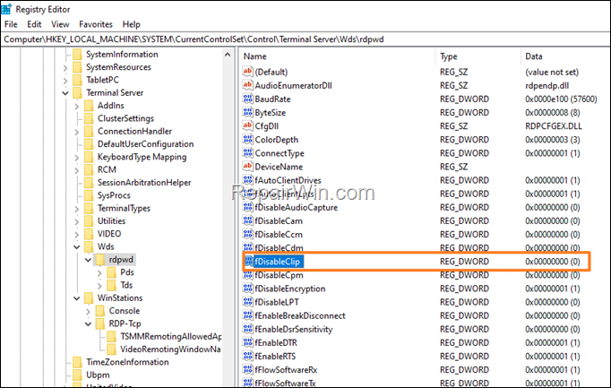 Enable Remote Desktop Clipboard in Registry