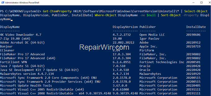 View list of 64 bit programs in powershell