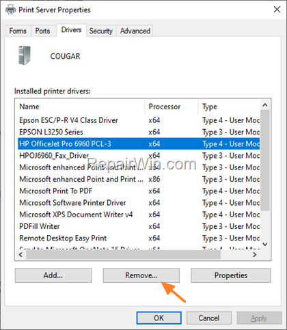 Printer Server Properties