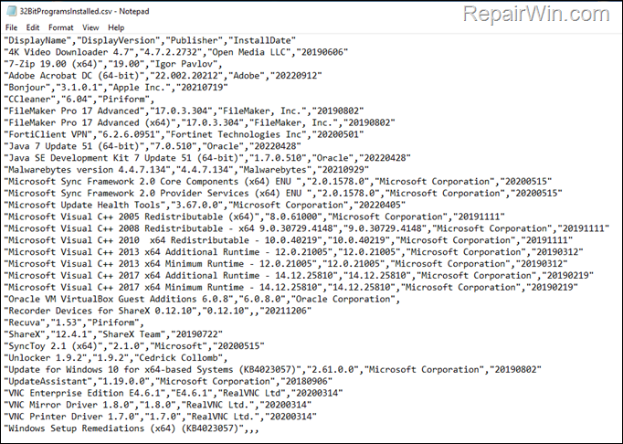 Get a list of 32-bit programs in TXT/CSV file
