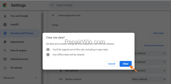 Clear Chrome Password for Specific site