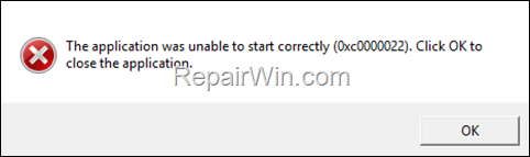 Application was unable to start correctly 0xc0000022