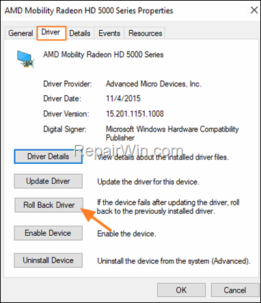 Roll Back Display driver