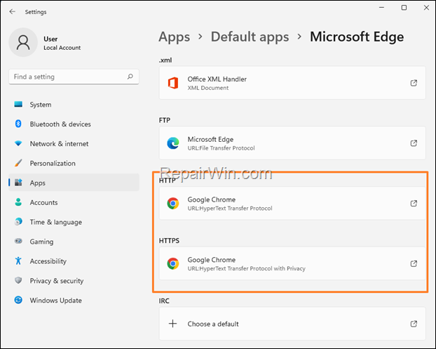 set chrome or firefox as default web browser windows 11