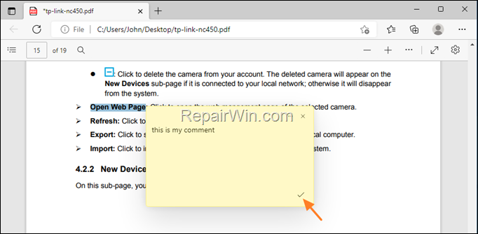 Add Comments to PDF document with EDGE:
