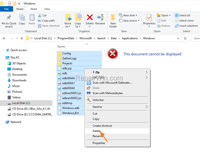 Clear Windows Search temp files