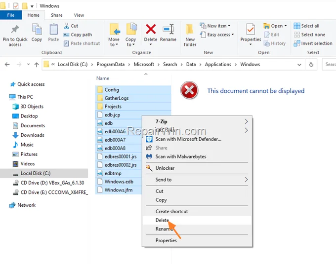 Clear Windows Search temp files