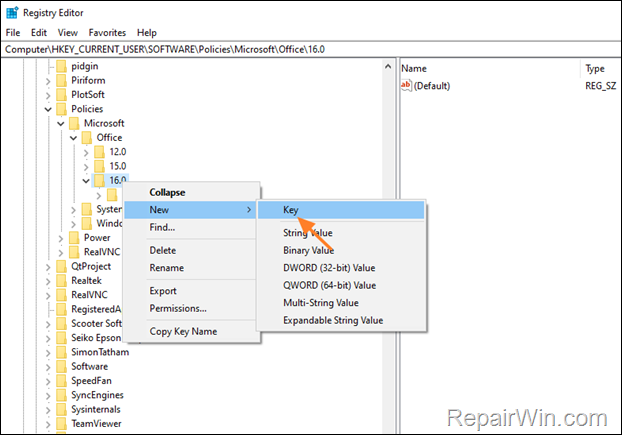 Force outlook to always ask for credentials - registry