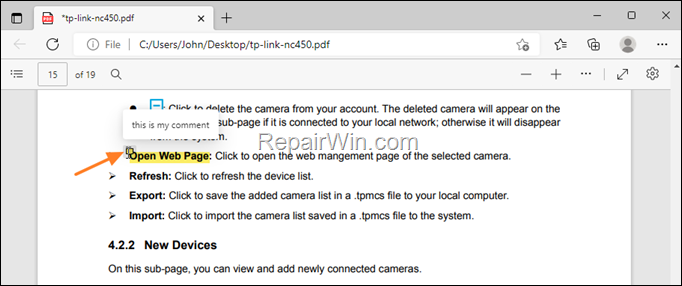 Commenting PDF in EDGE