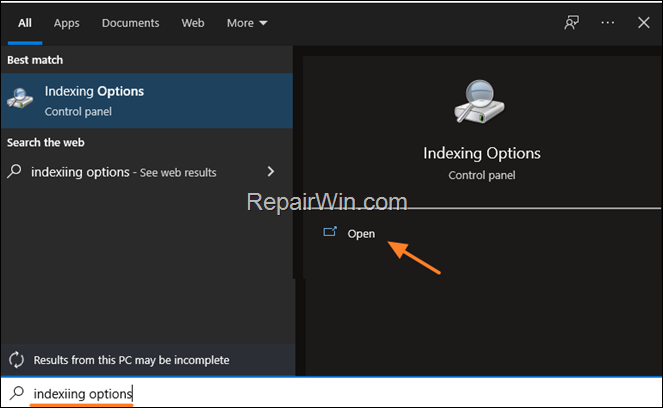Open Indexing Options