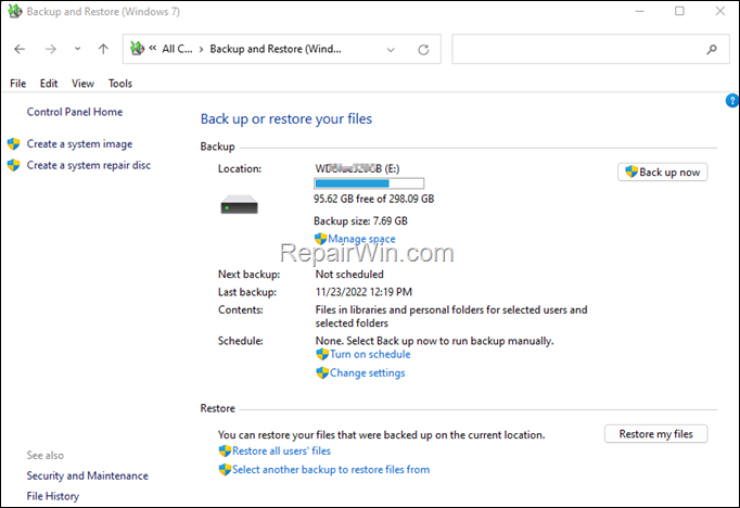 Backup and Restore (Windows 7)