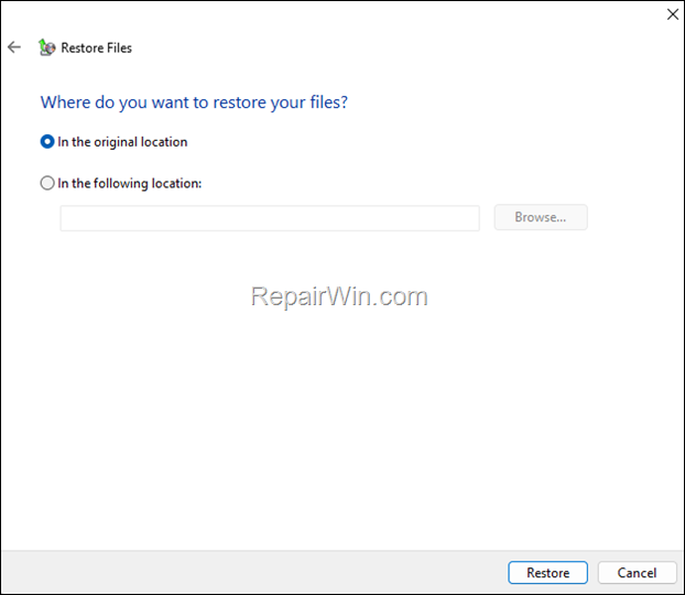 restore files location