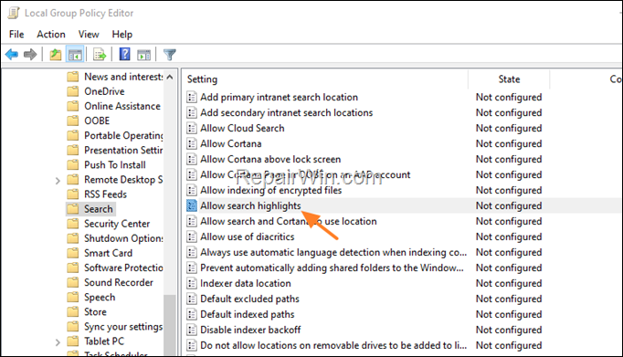 Turn Off search higjlights
