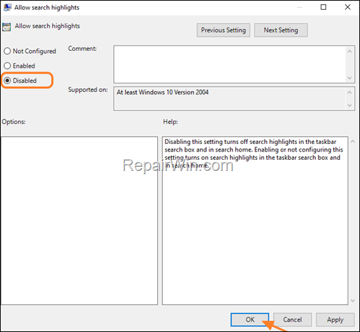remove search higjlights