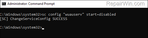 Configure Service Startup Type command promptp