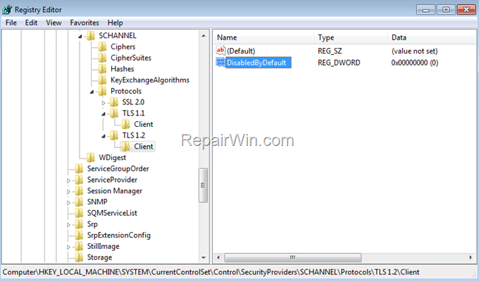 Enable TLS 1.2 in Windows 7 and Server 2008