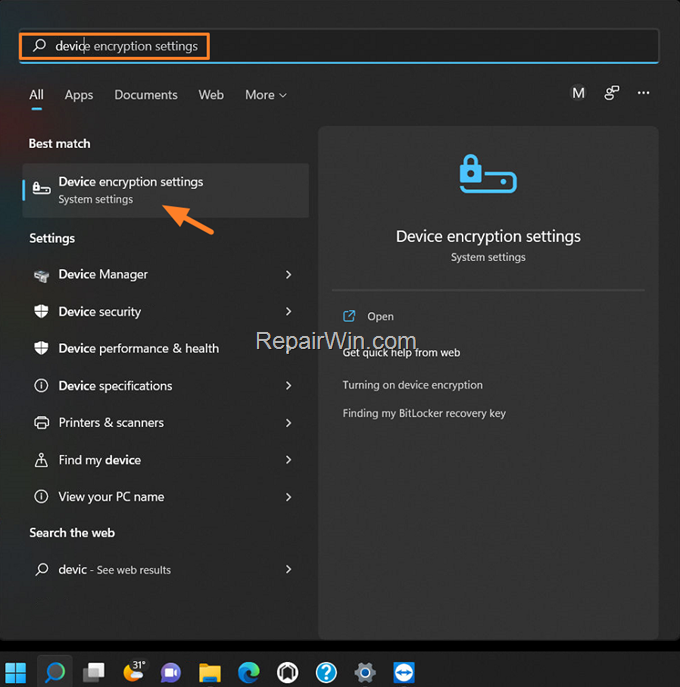 device encryption settings windows 11
