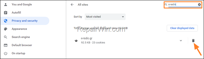 delete site data