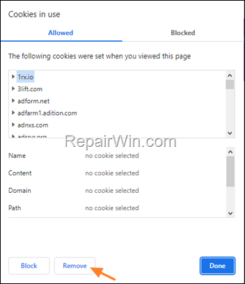 remove cookies for a specific site chrome
