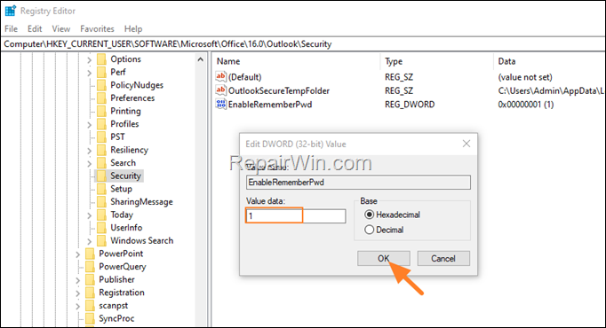 FIX: Outlook Remember my credentials option is Missing