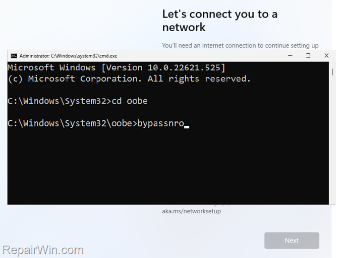 Bypass Network Connection requirement in Windows 11 Setup