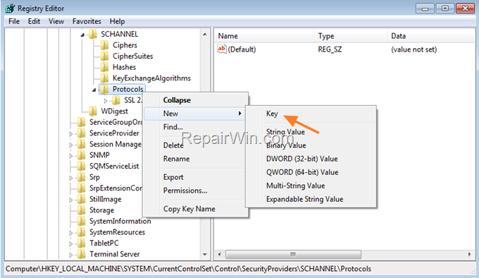 Enable TLS Windows 7, Server 2008
