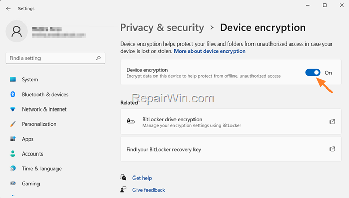 disable device encryption windows 11