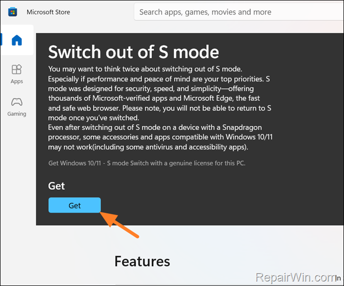 Switch Out of S Mode - Windows 10/11