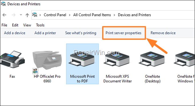 Print server properties